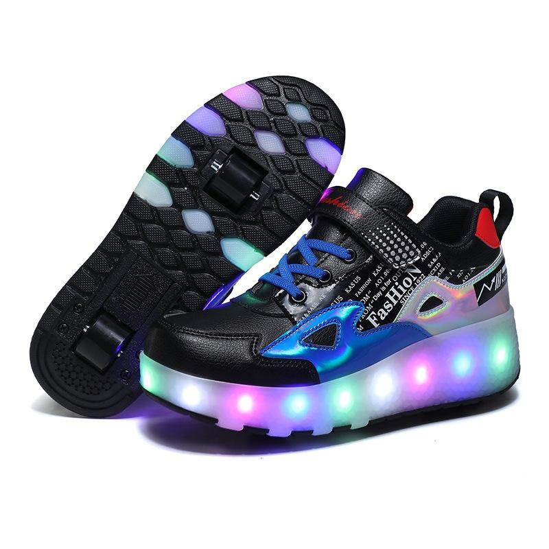 Rechargeable Light Wheel Skating Shoes for Kids - Size 35 Two-wheeled - Blue