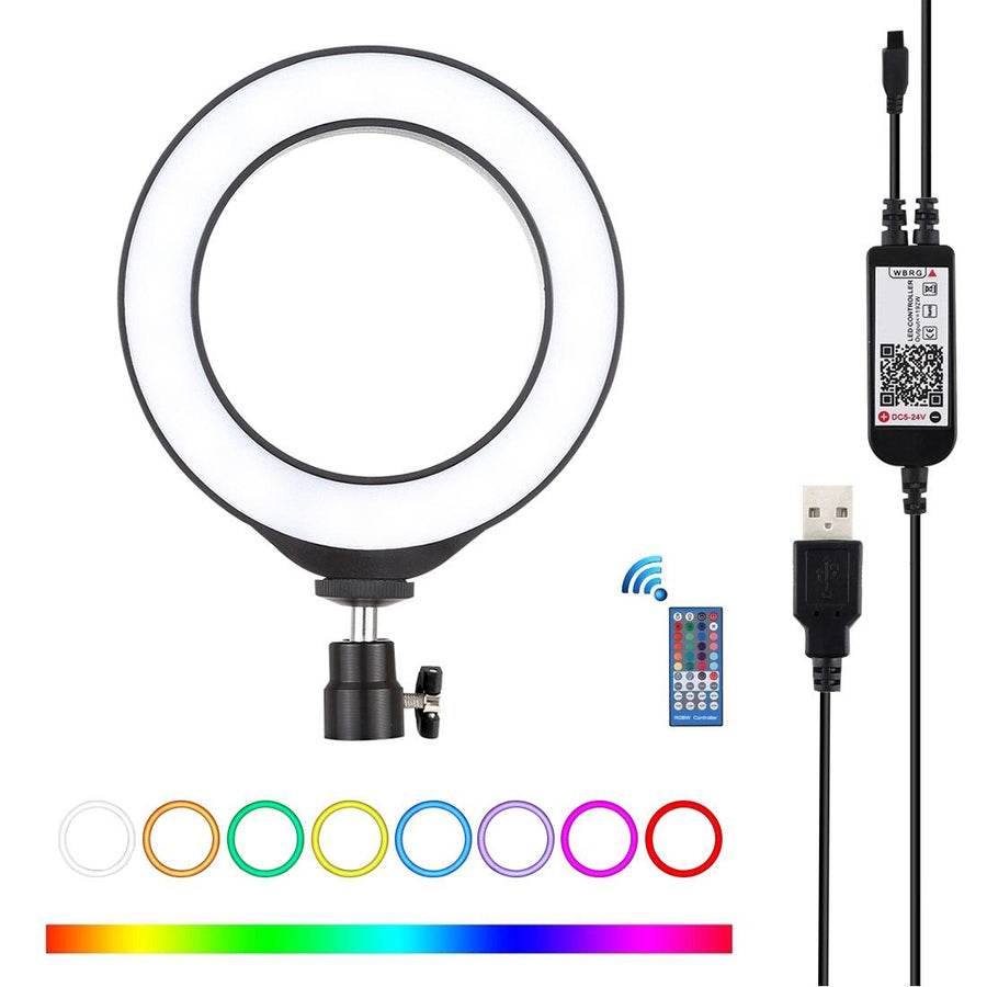 Dimmable 6.2 Usb Rgbw Led Ring Light with Cold Shoe Tripod & Remote - Black