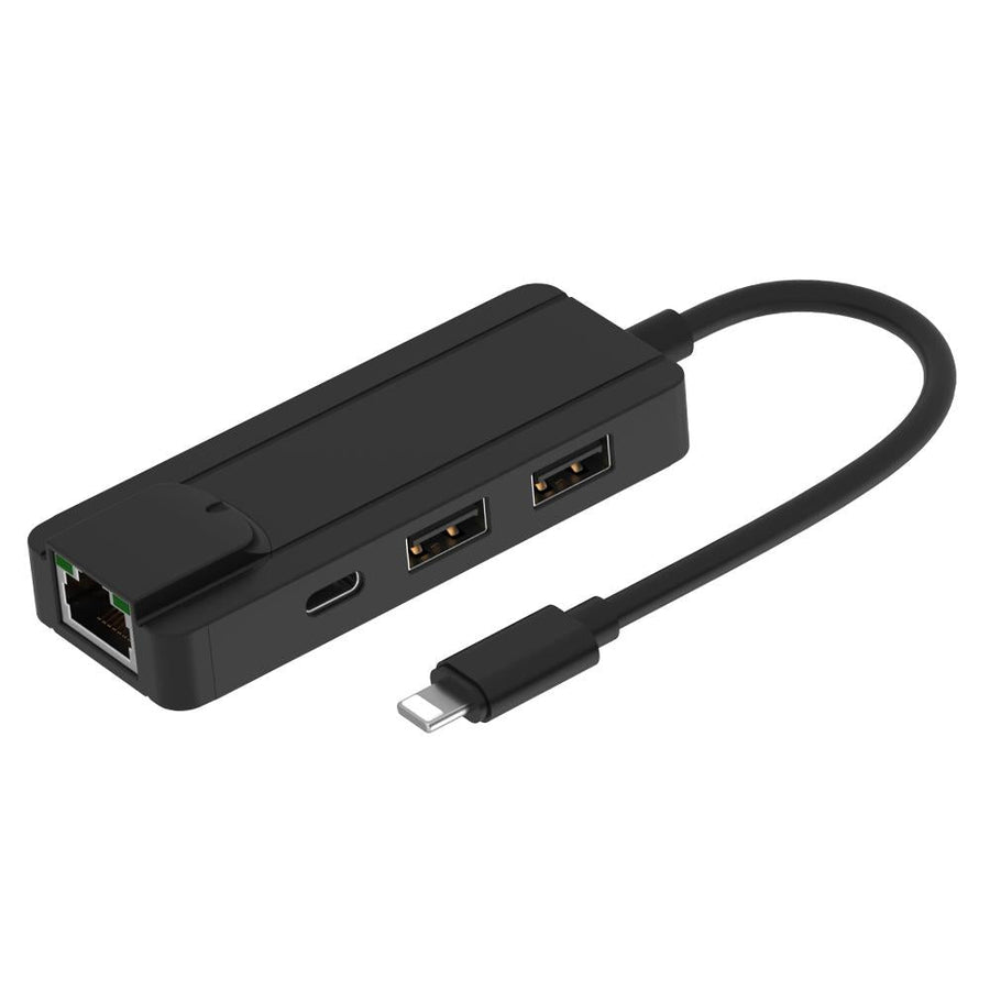8Pin To Rj45 Usb 2.0 Hub Adapter - Black