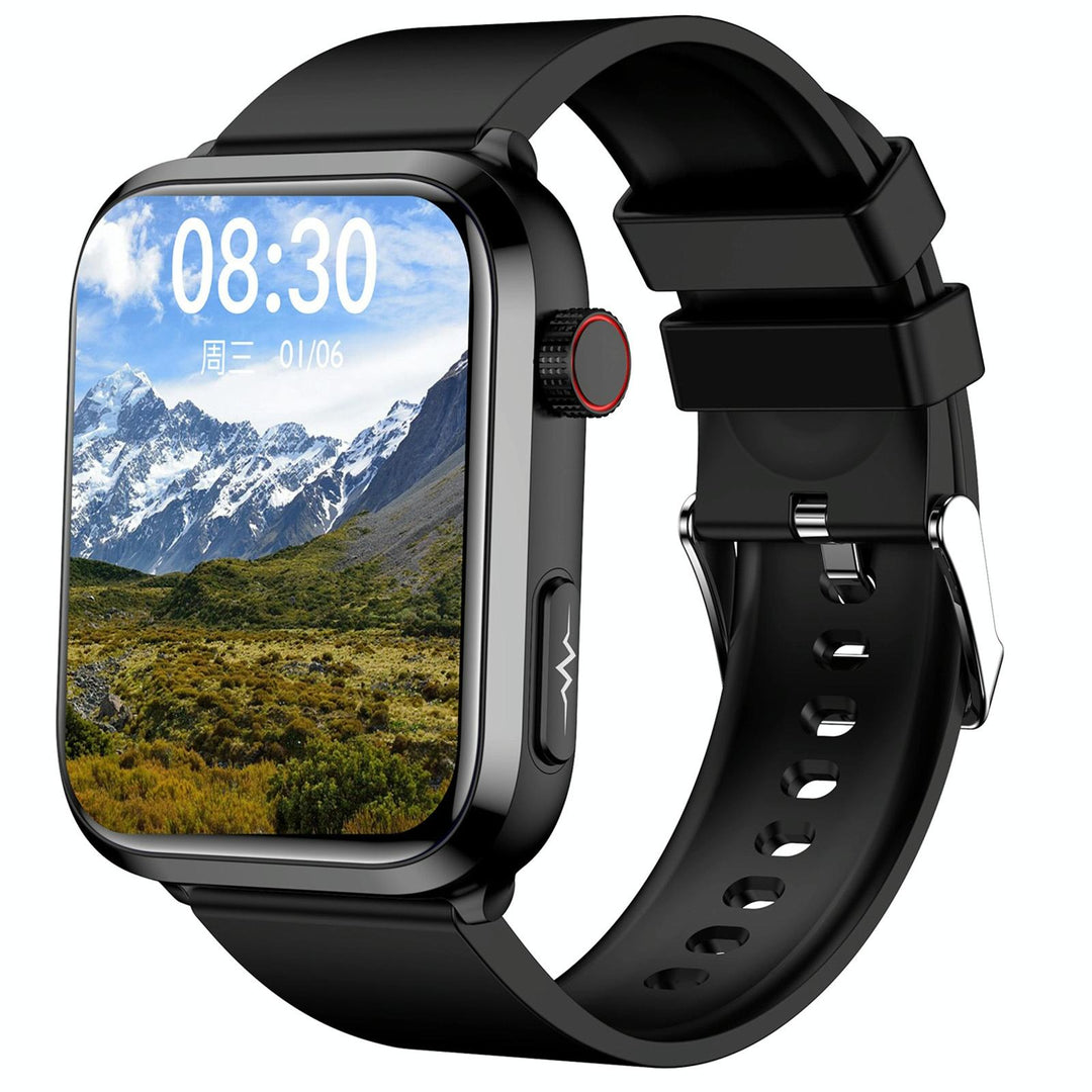 1.91 Inch Ips Screen Ip67 Waterproof Silicone Band Smart Watch Support Body Temperature Monitoring / Ecg - Black