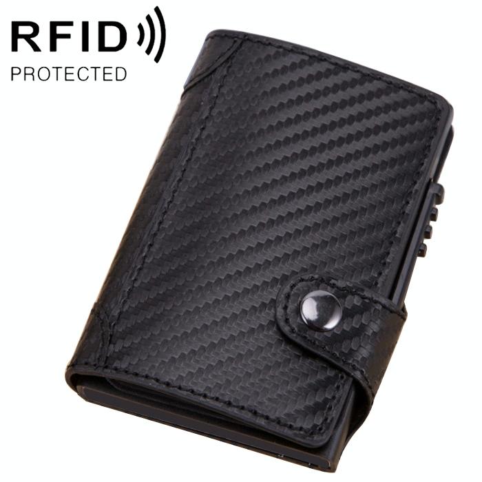 Rfid-blocking Leather Wallet with Card Slots - Carbon Fiber Black