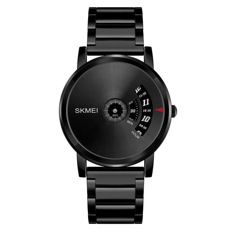 Stylish 30m Waterproof Quartz Watch with Stainless Steel Band - Jet Black