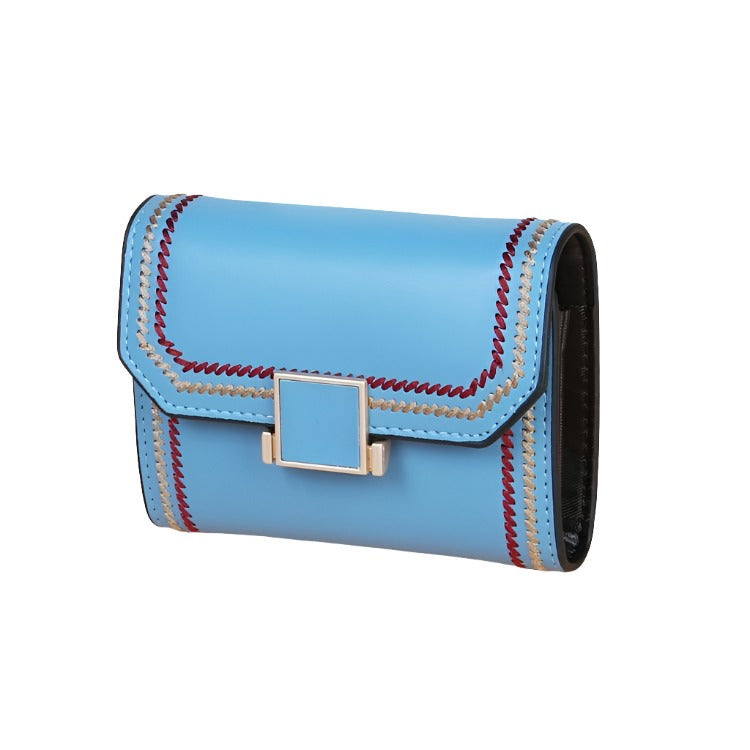 Snap Button Rfid Leather Wallet - Compact Design - Lake Blue