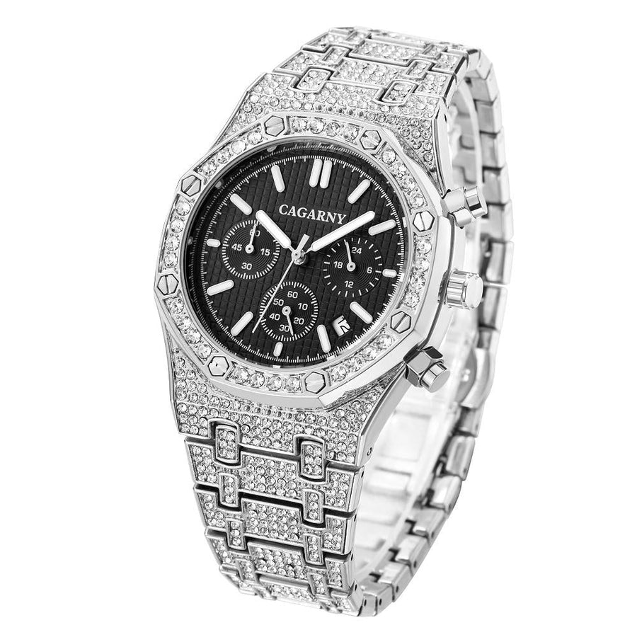 Men Stainless Steel Watch with Diamond-studded Dual Movement - Wa0334Sb