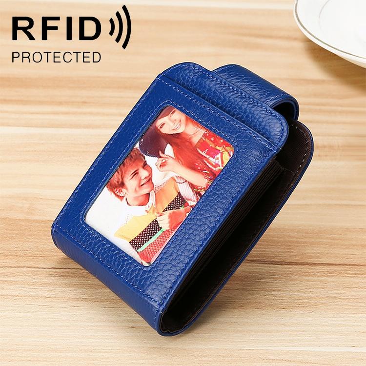 Women Vertical Cowhide Leather Rfid Wallet - Sapphire Blue