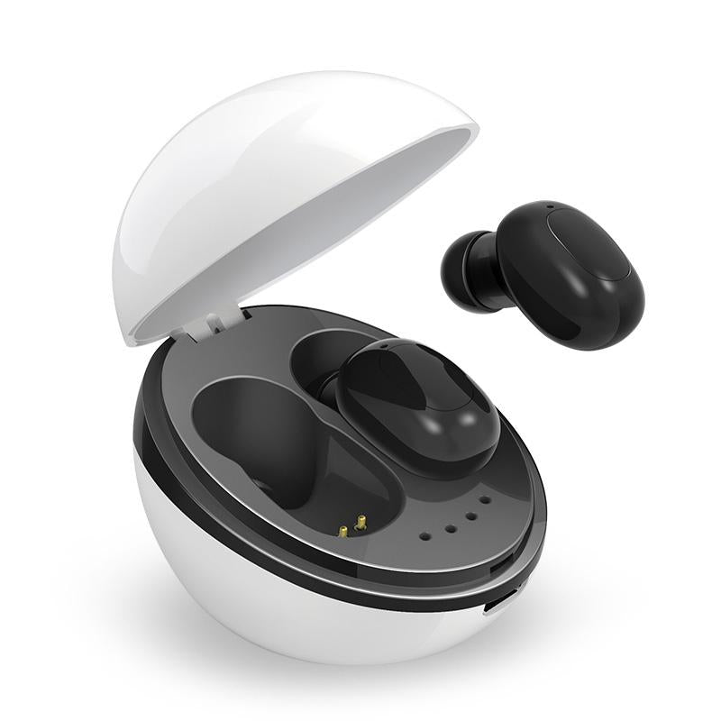 Wireless Bluetooth Earphones - Space Capsule Shape with Magnetic Charging Box & Lanyard - White + Black