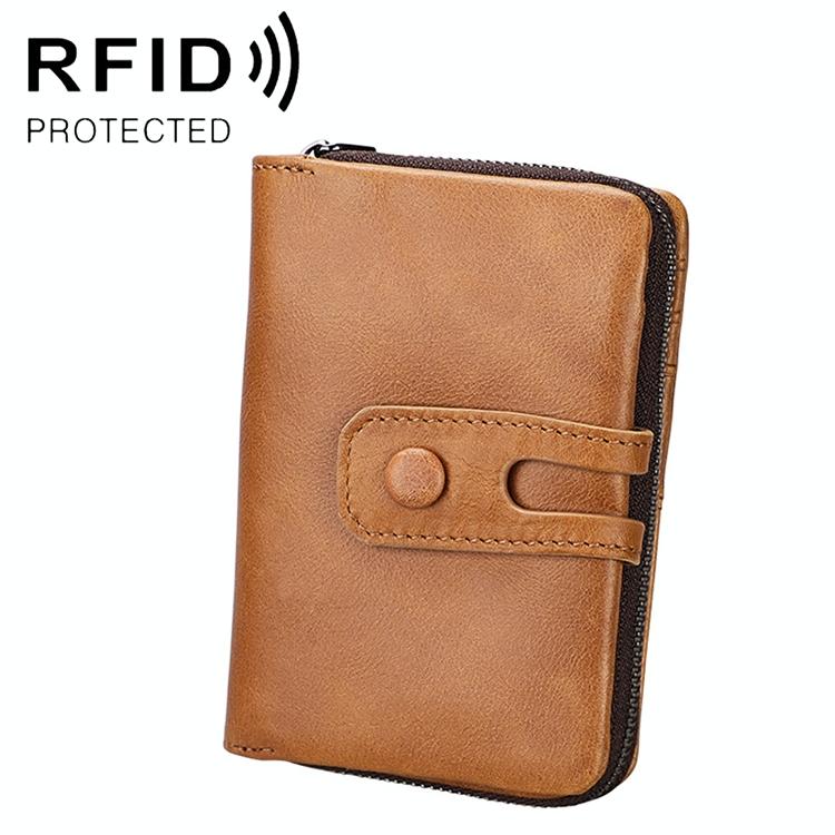 Zip Rfid Crazy Horse Leather Wallet - Brown - Yellowish-Brown