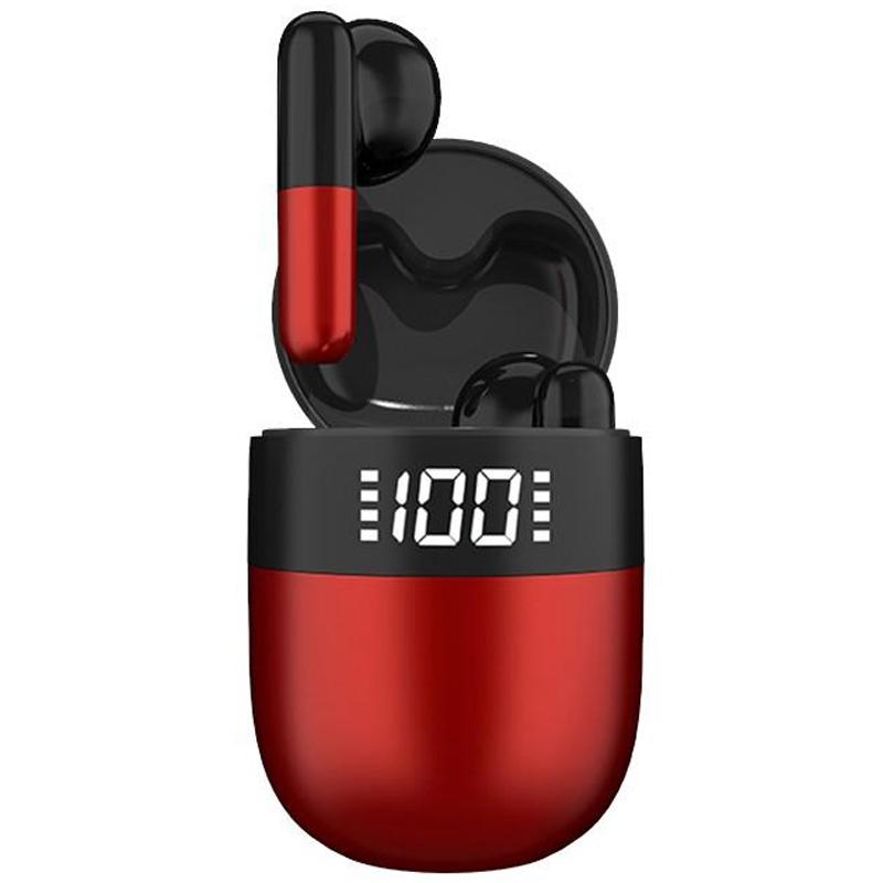 Wireless Bluetooth Earphones with Led Display and Hifi Sound for Sports - Red