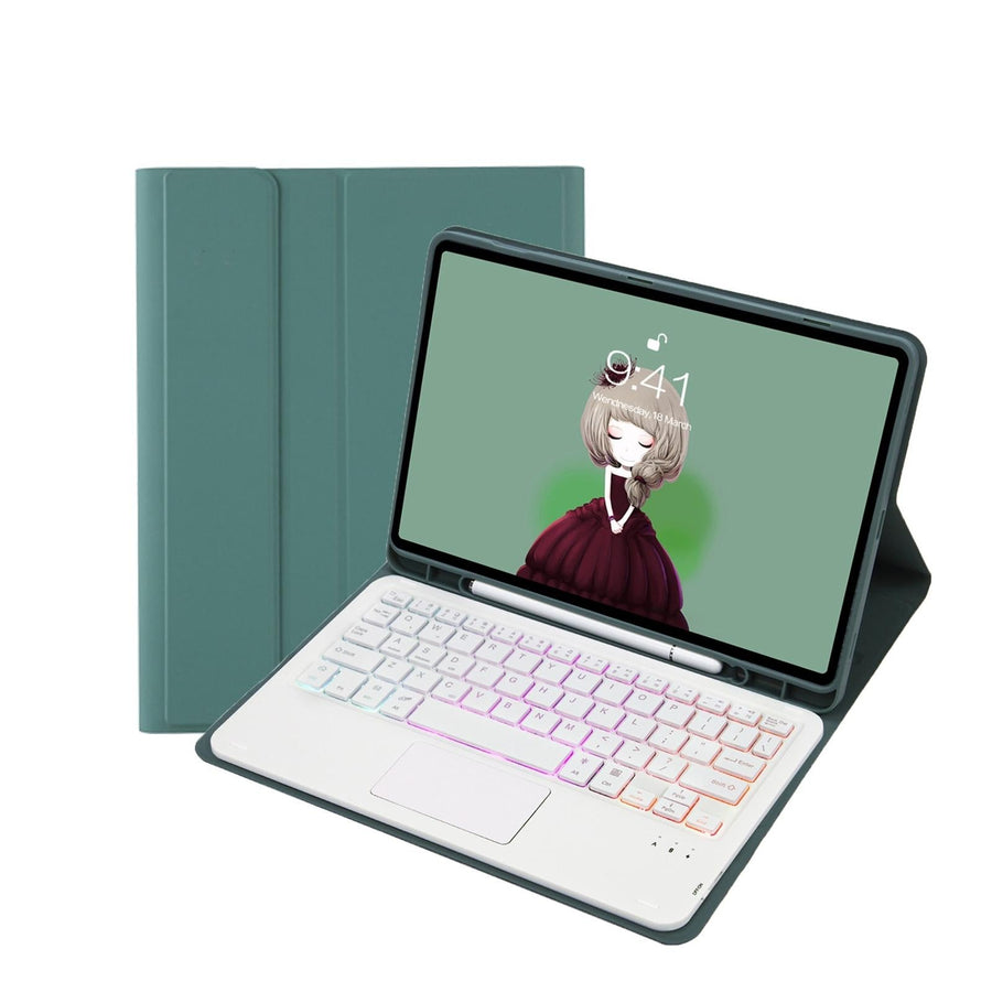 Bluetooth Keyboard Leather Case For Ipad 9.7 2018 & 2017 / Pro 9.7 / Air 2 With Touch Pad & Backlight - Dark Green