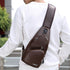 Waterproof Pu Leather Men Chest Bag Usb Port Headphone Hole - Dark Brown