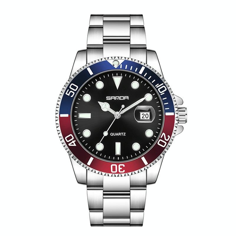 Personalized Men Quartz Wristwatch - Steel Belt - Blue Red Circle