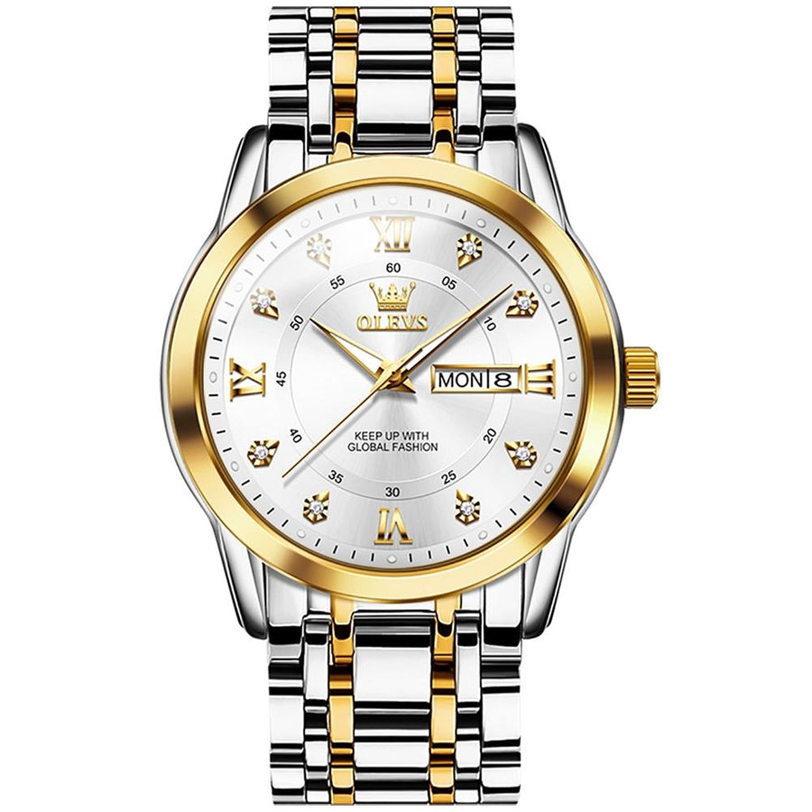 Waterproof Luminous Quartz Watch for Men - Business Style - White + Gold