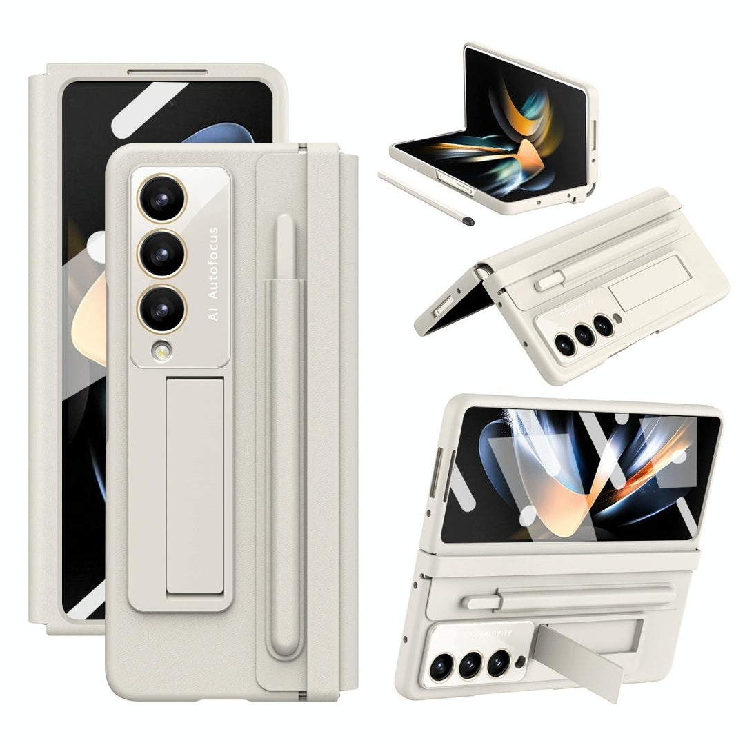 For Samsung Galaxy Z Fold4 5G Phone Case With Pen Slots - Full Coverage - White