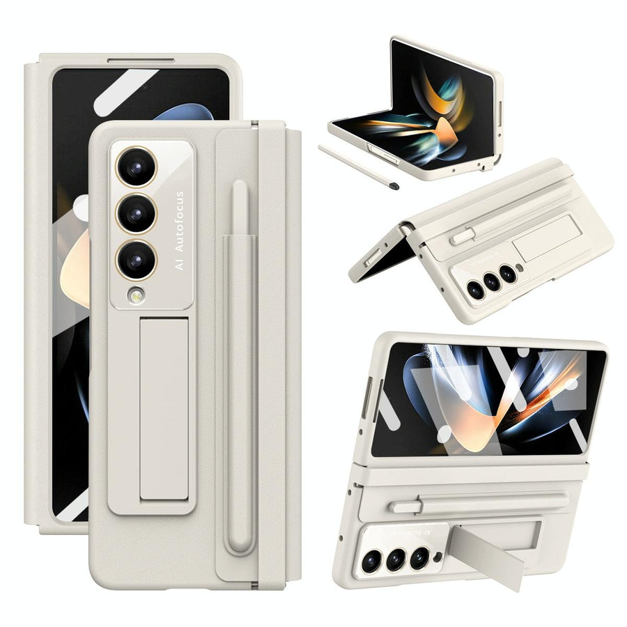 For Samsung Galaxy Z Fold4 5G Phone Case With Pen Slots - Full Coverage - White