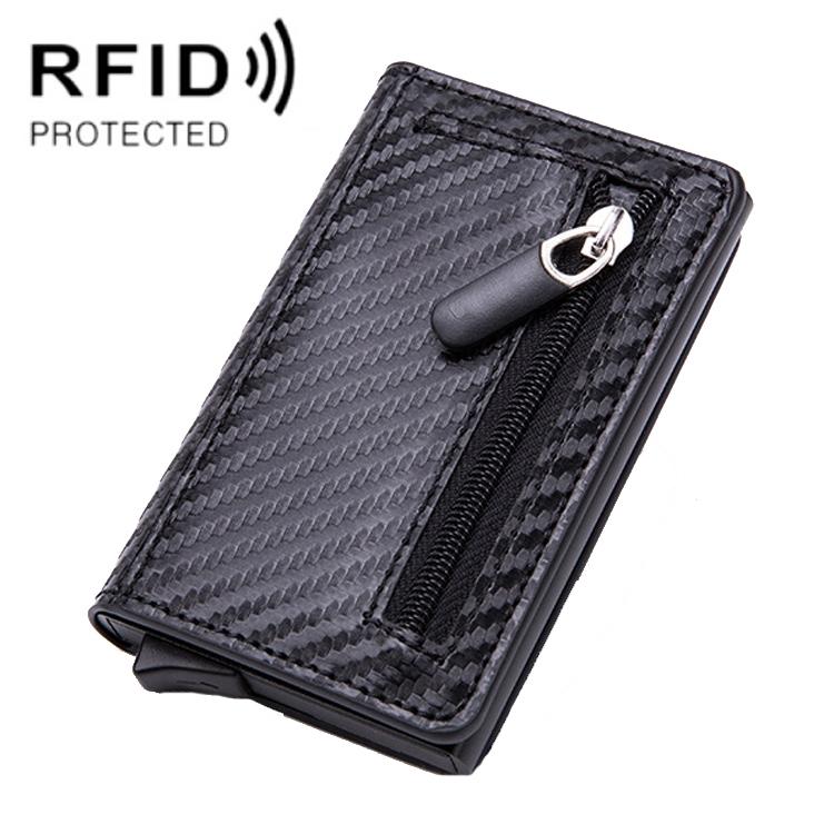 Stainless Steel Rfid Credit Card Holder - Compact Design - Carbon Fiber Black
