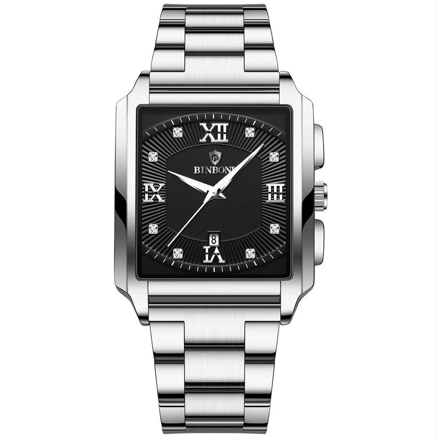 Waterproof Men Quartz Watch - Rectangular Outdoor Design - White Steel-Black