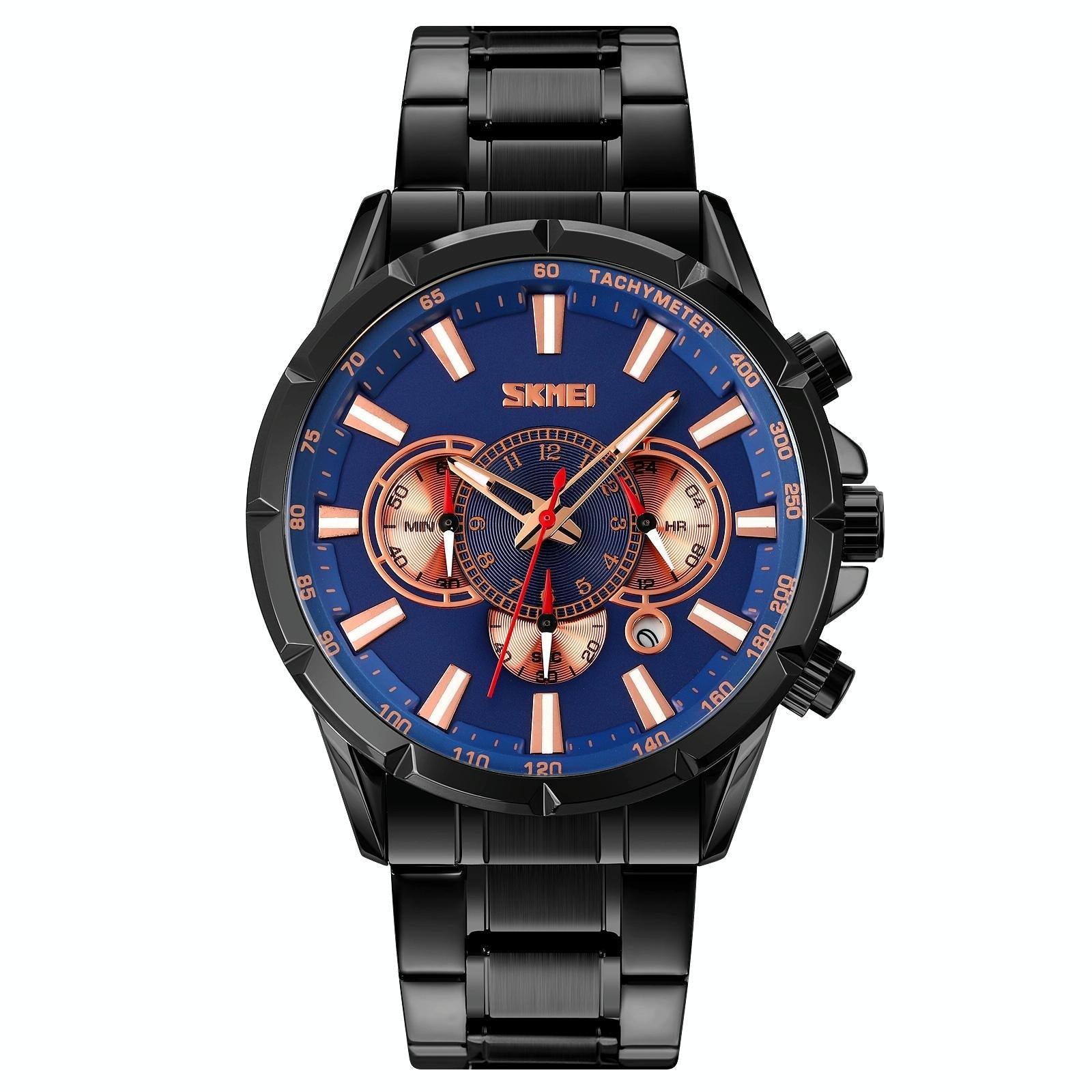 Stainless Steel Men Quartz Watch with Calendar - 9241 - Black Blue