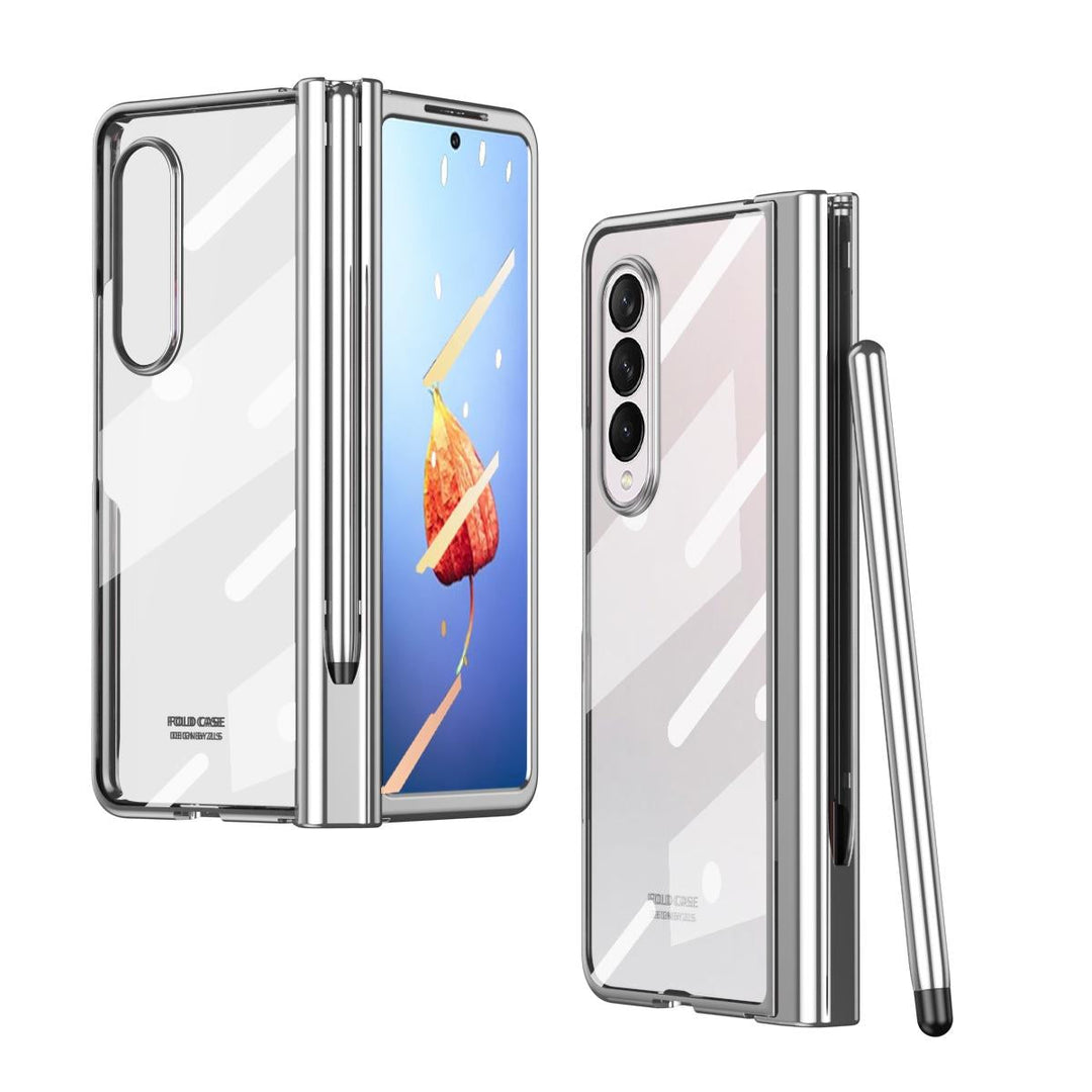 For Samsung Galaxy Z Fold4 5G Case With Pen Slot - Electroplated Full Body - Silver