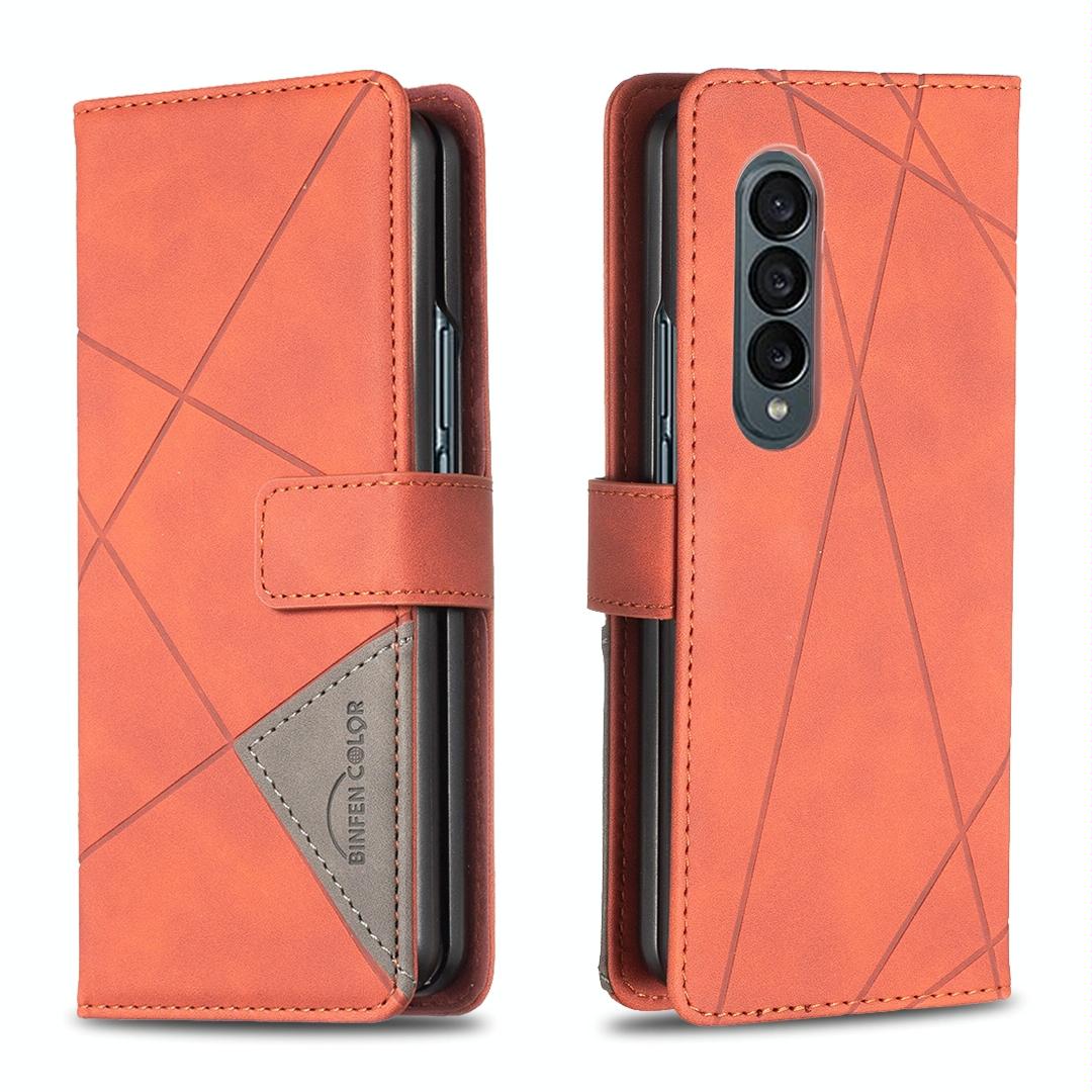 For Samsung Galaxy Z Fold4 5G Magnetic Rhombus Texture Case - Brown