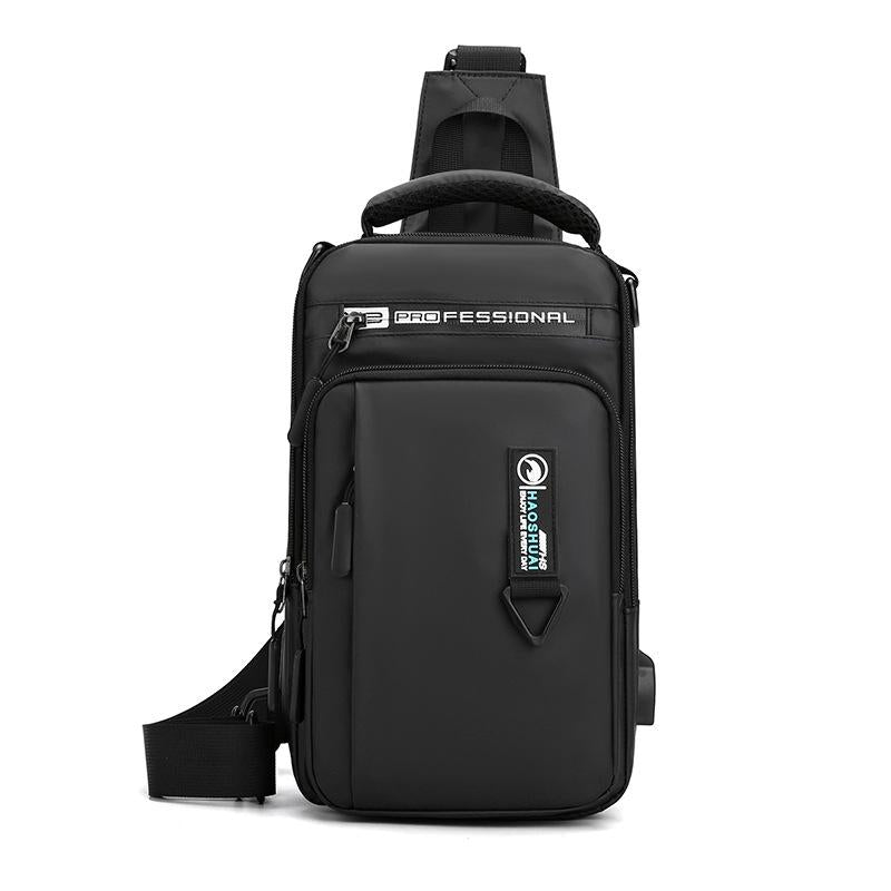 Men Usb Chest Bag Casual Shoulder Bag With Charging Port - Black