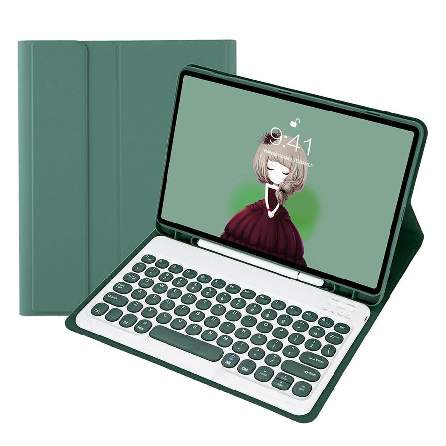 Detachable Bluetooth Keyboard Leather Case For Ipad Air 4 / 5 - Candy Colour Skin Texture - 10.9 Inch - Dark Green