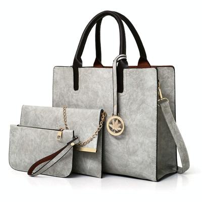 Versatile Leather Tote Bag for Women - 3-in-1 Design - Grey