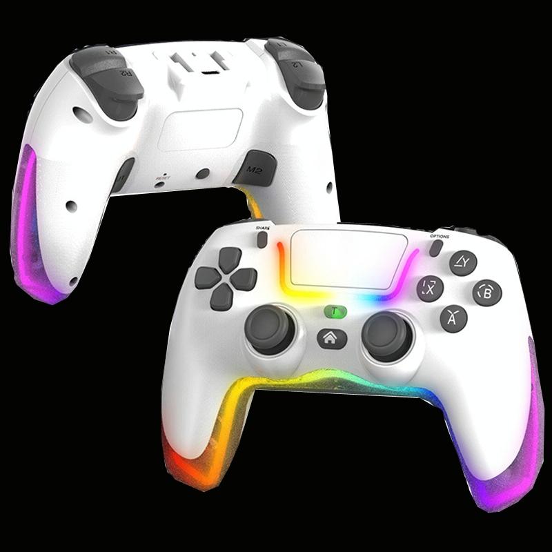 Wireless Bluetooth Grip for Ps4 with Dazzling Colour Light - White