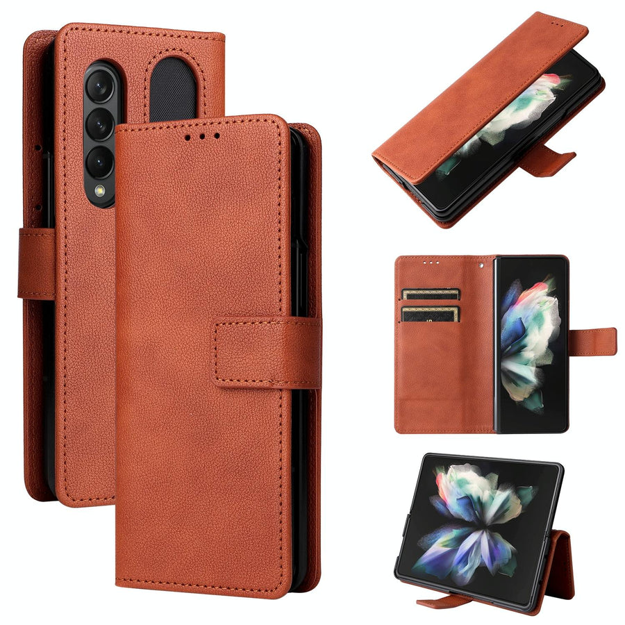 For Samsung Galaxy Z Fold4 5G Leather Flip Case With Pen Slot - Brown