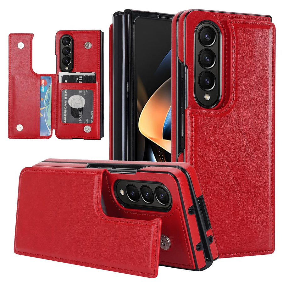 For Samsung Galaxy z Fold4 5G Foldable Phone Case with Double Buckle Card Slot - Red