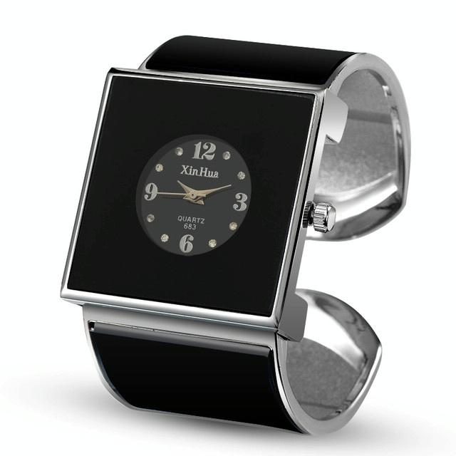 Women Square Dial Bracelet Watch - Large Face - Black