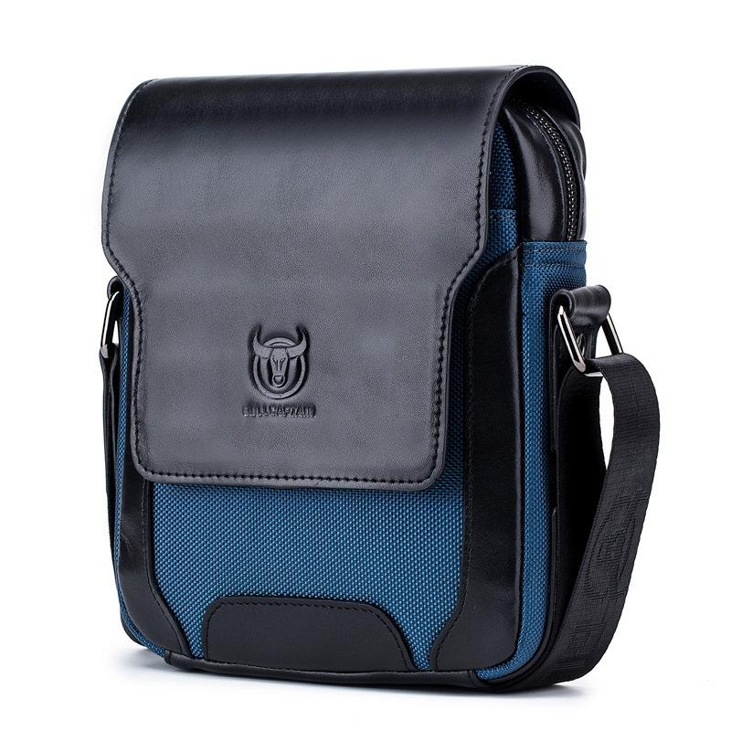 Men Leather Diagonal Shoulder Bag Multi Function - Black