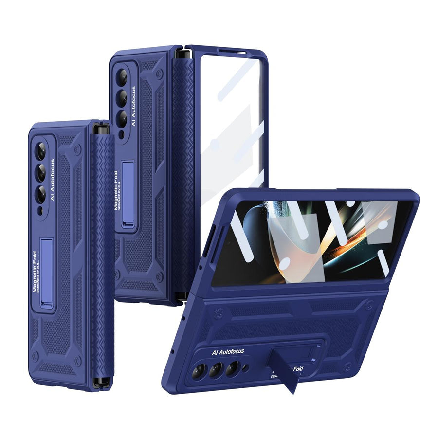 For Samsung Galaxy Z Fold4 5G Telescopic Hinge Foldable Phone Case With Stand - - Blue