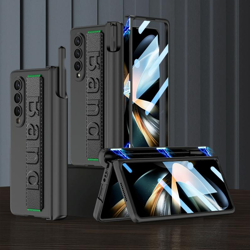 Samsung Galaxy z Fold 4 Shockproof Magnetic Fold Case with Wrist Strap - Black
