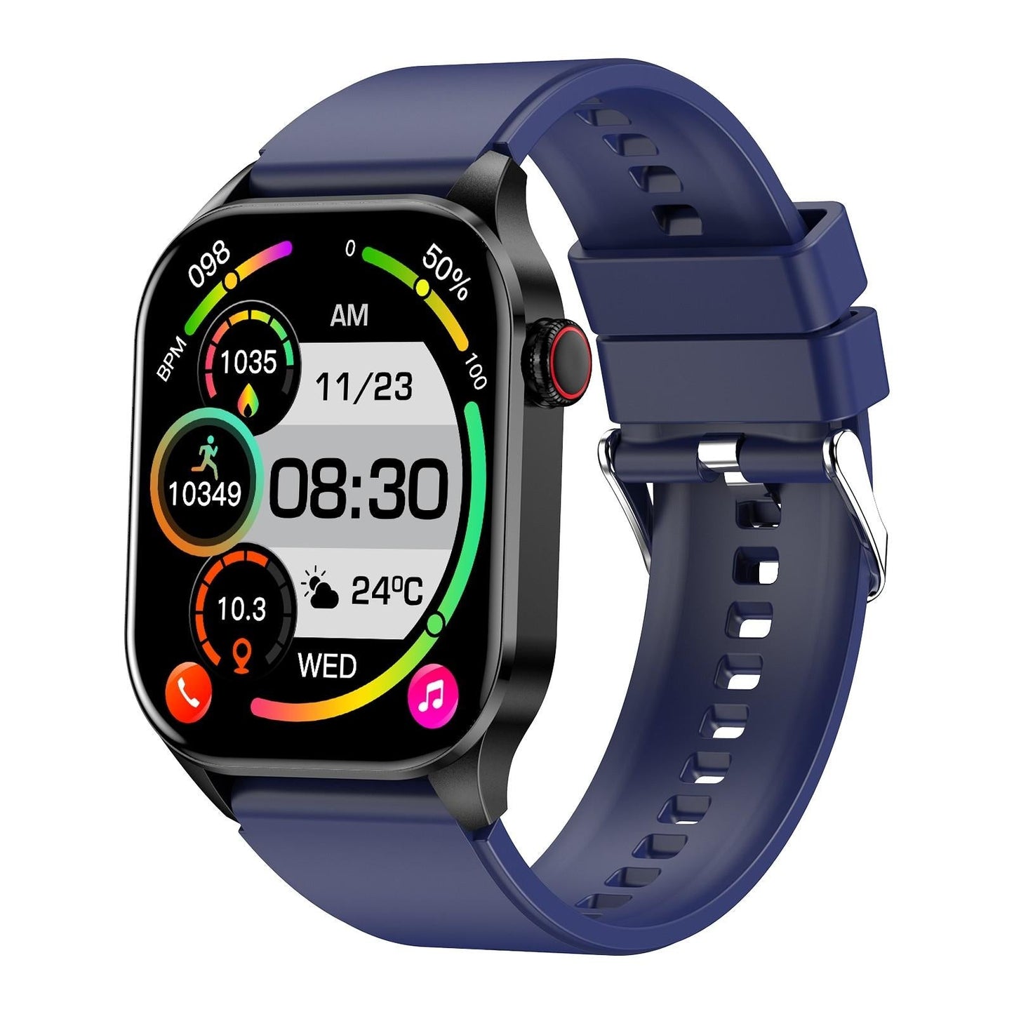 Waterproof Smart Watch With Bluetooth And Blood Oxygen Monitoring - Ip68 - Blue