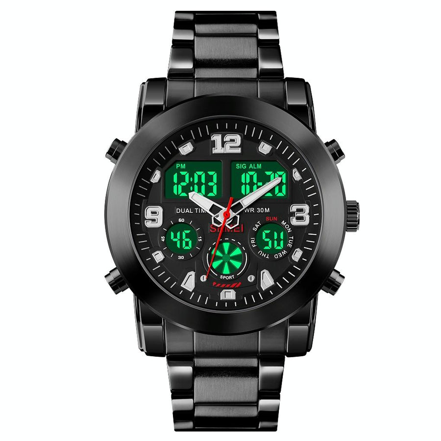 Triple Display Luminous Digital Watch - 1642 - Black