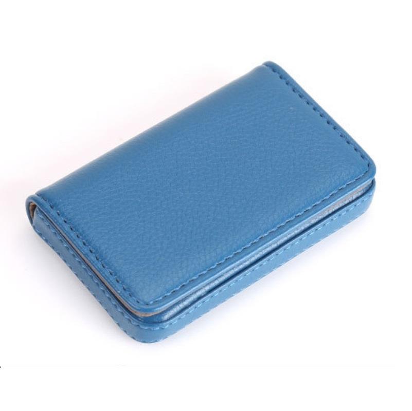 Stainless Steel Magnetic Business Card Holder Pu Leather Case - Blue