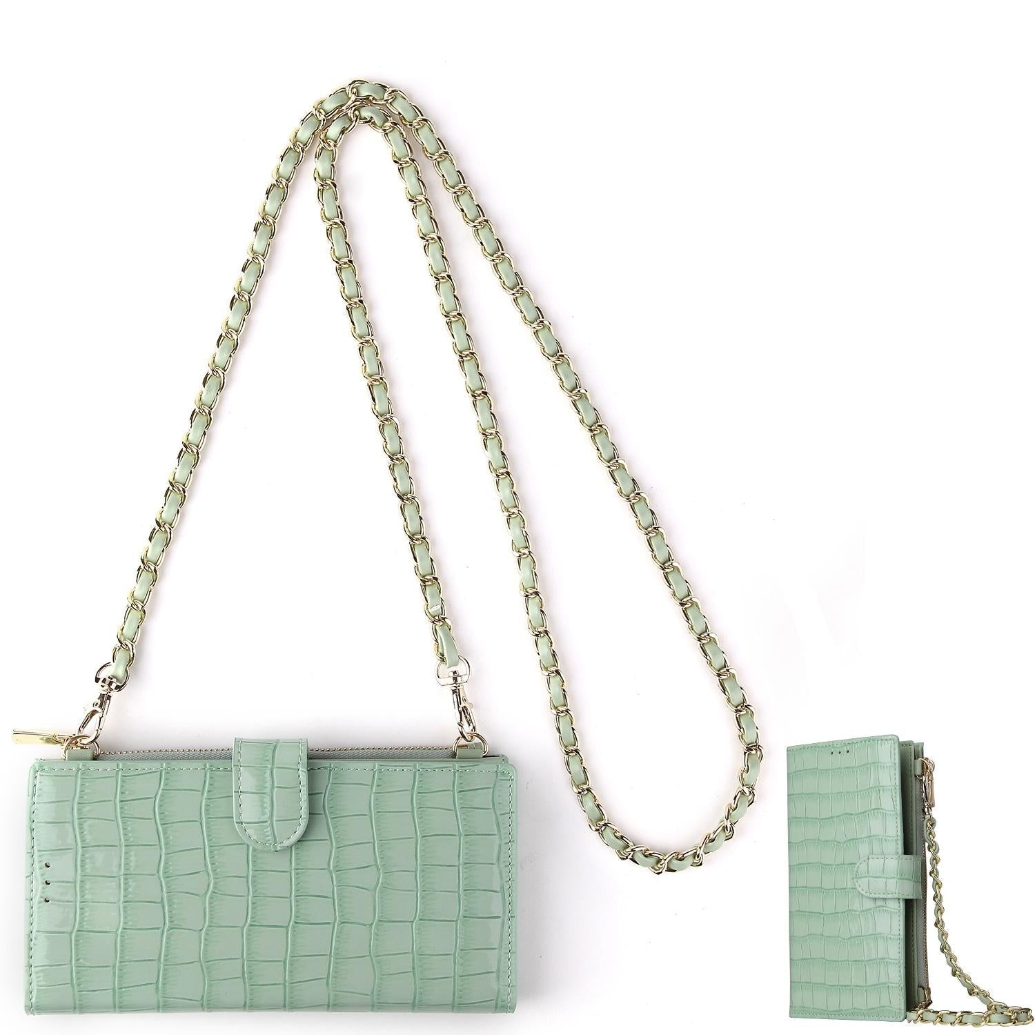 Long Crossbody Mini Shoulder Bag For Coins & Phone - Light Green