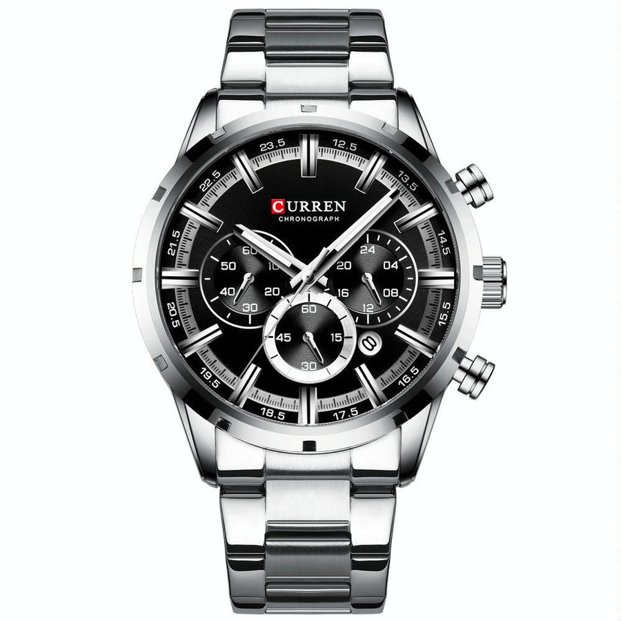 Waterproof Men Business Watch with Quartz Movement and Steel Belt - White Shell Black