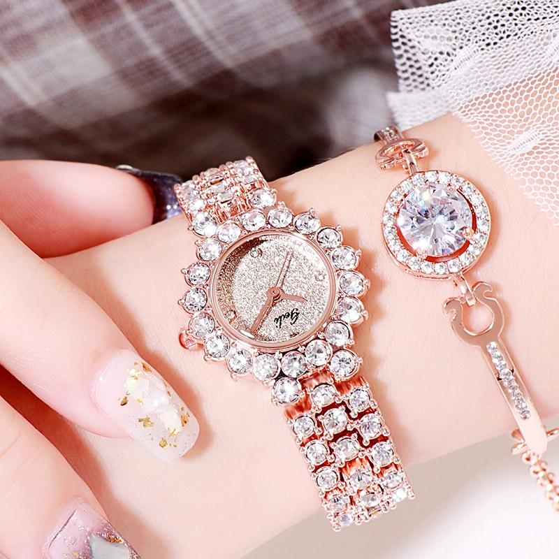 Women Quartz Bracelet Watch with Diamond Accents - Rose Gold