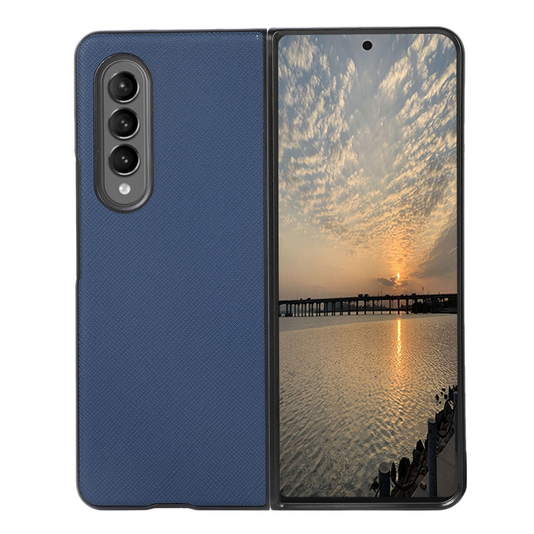For Samsung Galaxy Z Fold4 5G Fold 4 Cross Texture Pu Leather Case - Blue