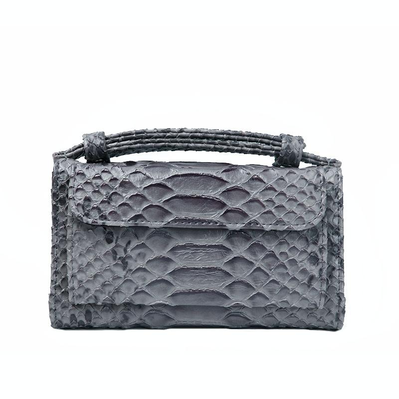 Chain Crossbody Bag with Snake Texture Print - 9 Two Colour Gray
