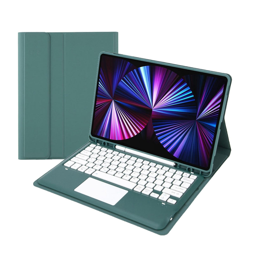 Detachable Bluetooth Keyboard Leather Case For Ipad Pro 12.9 2021 / 2020 / 2018 With Touch Pad - Dark Green