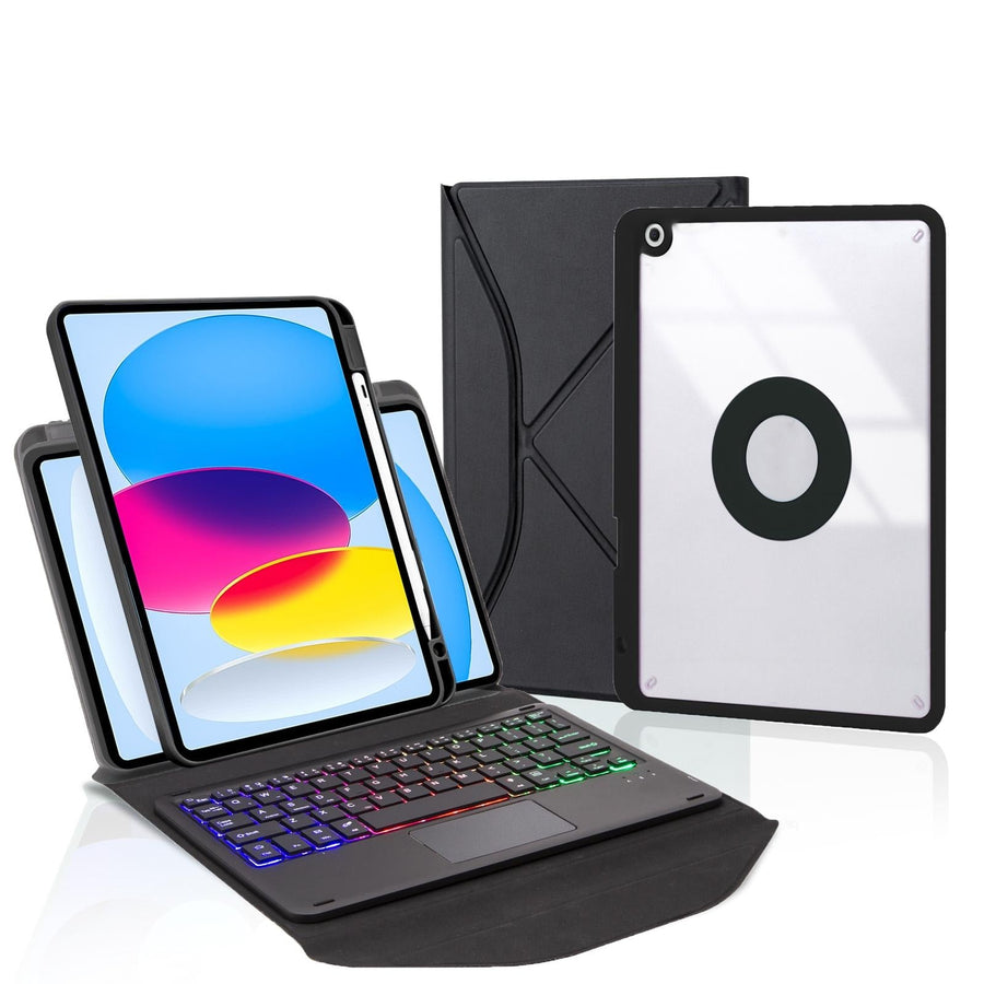 Touchpad Bluetooth Keyboard Leather Tablet Case With Pen Slot And Backlight - Green