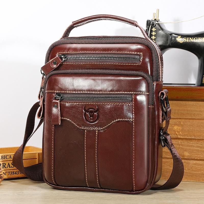 Large Capacity Retro Cowhide Crossbody Bag - Coffee