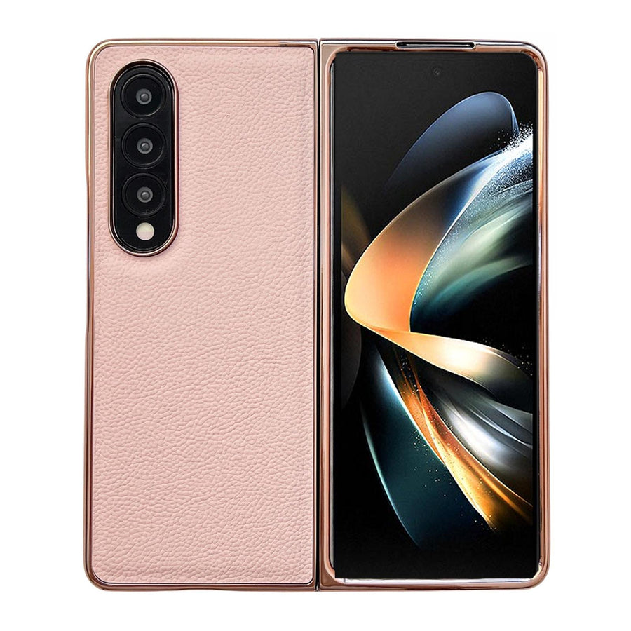For Samsung Galaxy Z Fold4 5G Skyline Series Nano Electroplating Pu Case - Pink Gold