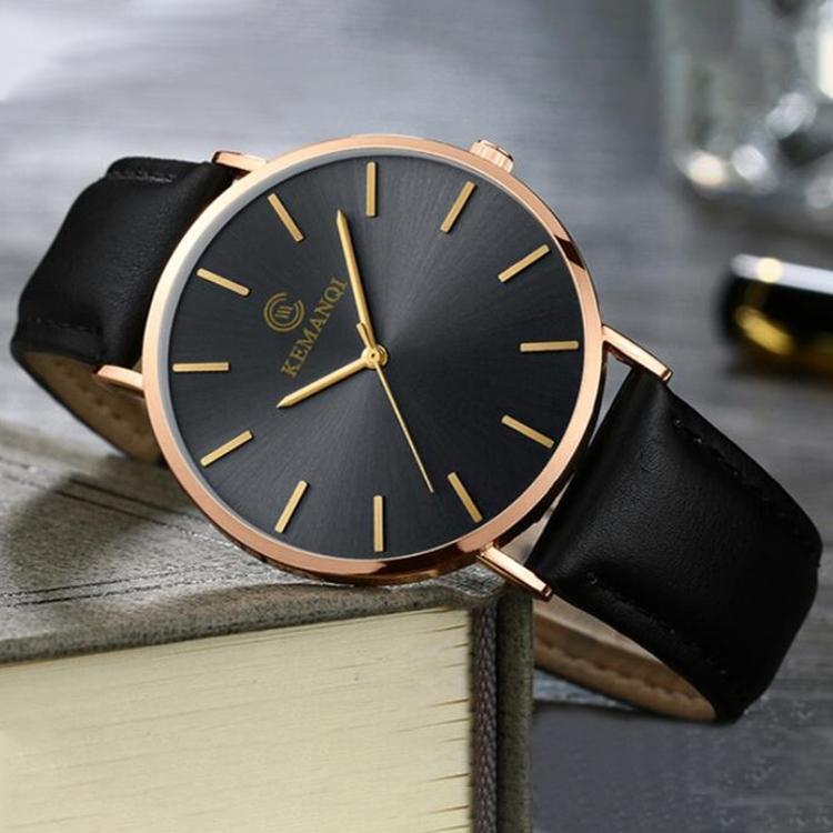 Men Waterproof Steel Mesh Quartz Watch - Ultra-thin - Ultra-Thin Rose Gold Shell Black Dial Black Band