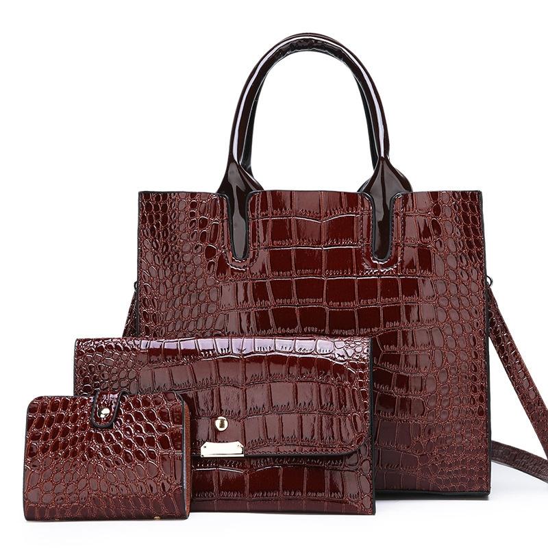 Versatile Crocodile Pattern Shoulder Bag for Women - 3-in-1 Design - Brown