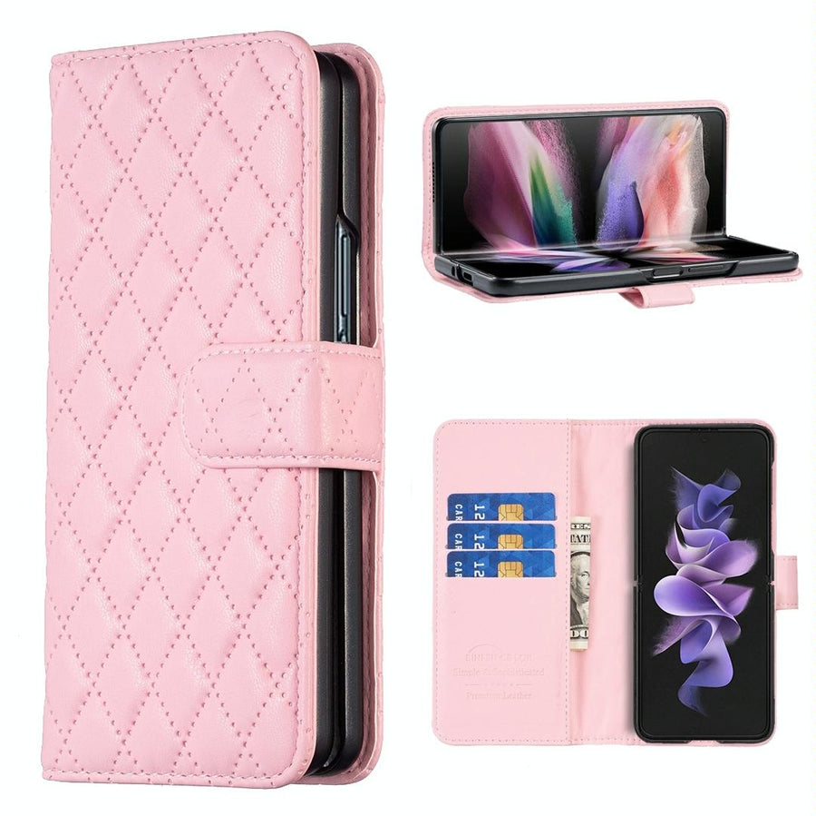 For Samsung Galaxy Z Fold4 5G Samsung Fold 4 Diamond Lattice Wallet Case - Sleek And Stylish - Pink
