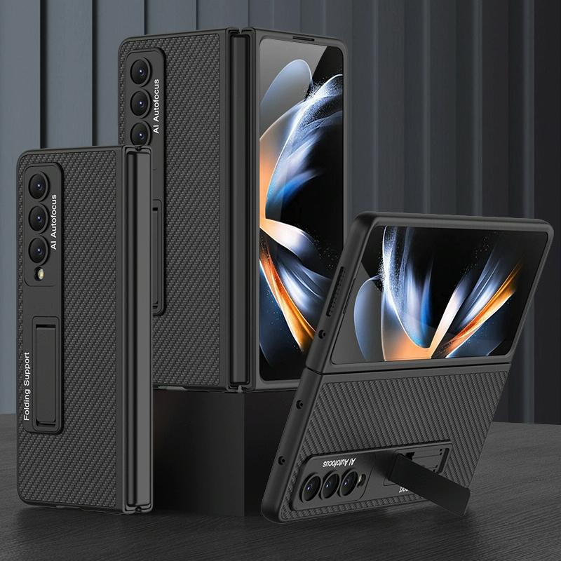 For Samsung Galaxy Z Fold4 5G Leather Case With Stand - Ultra Thin - Carbon Fiber Texture