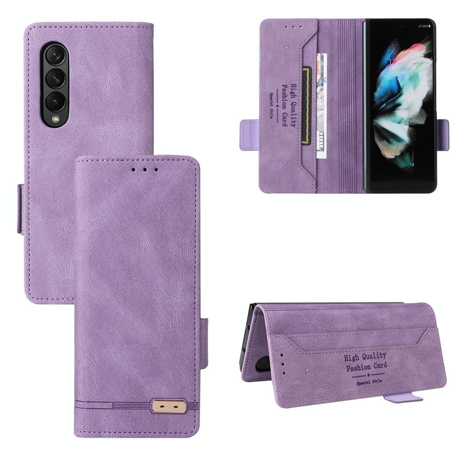 For Samsung Galaxy Z Fold4 5G Leather Flip Case With Magnetic Clasp - Purple